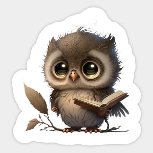 Kawaii owl reading on its branch Sticker